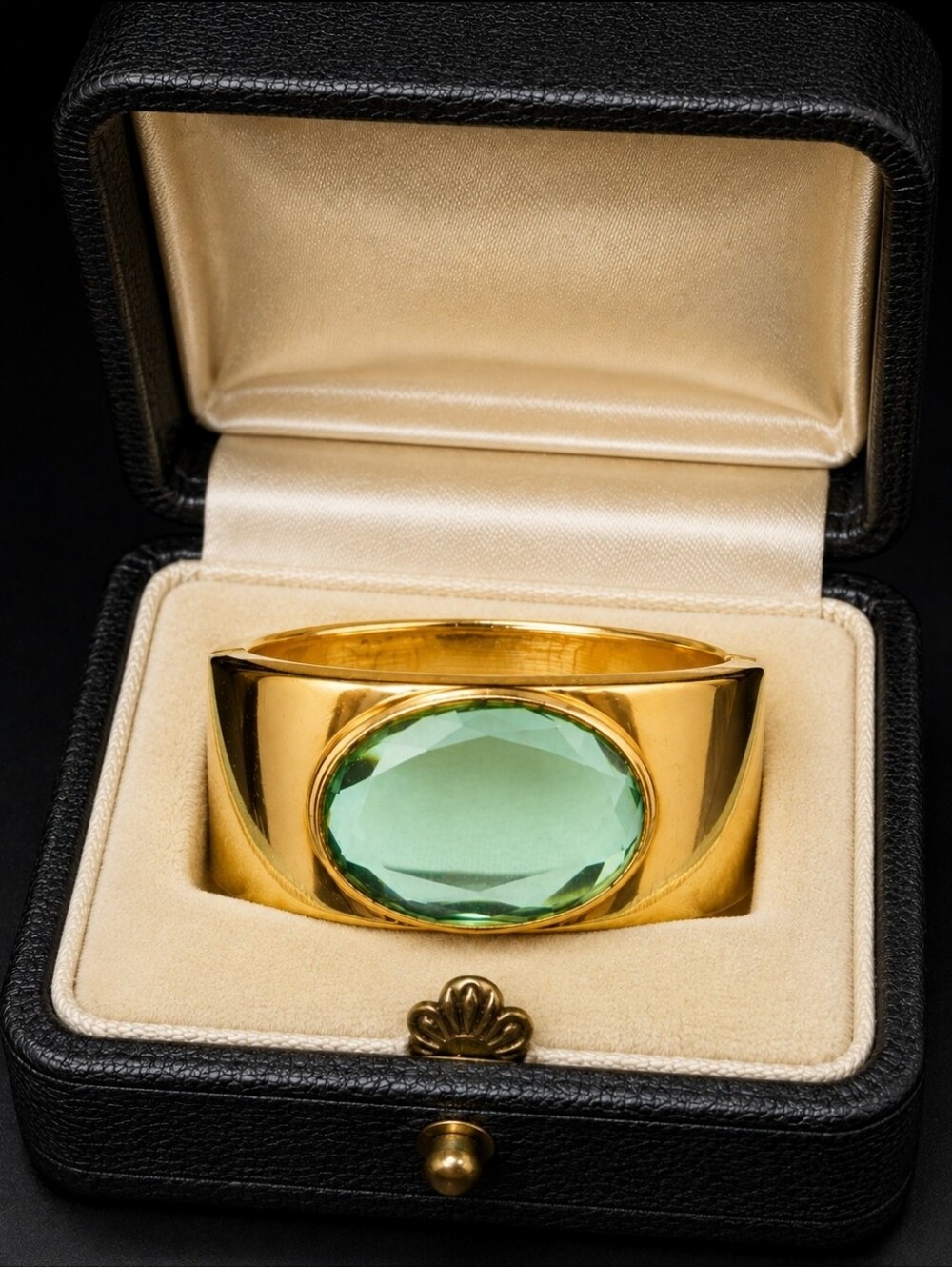 Mirrored Finish 1950's-60's Vintage Clamper Bangle Bracelet Glass Faceted Stone